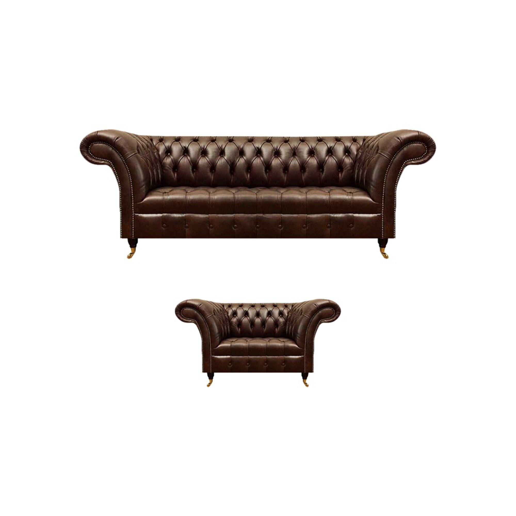 Braune Chesterfield Kunstleder Garnitur Leder Dreisitzer Designer Sessel