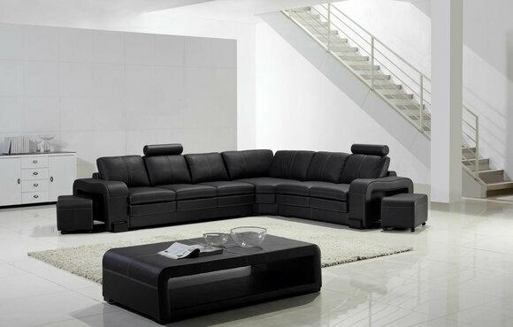 Designer Sofa Couch Ecksofa mit Hocker Polster Garnitur Wohnlandschaft