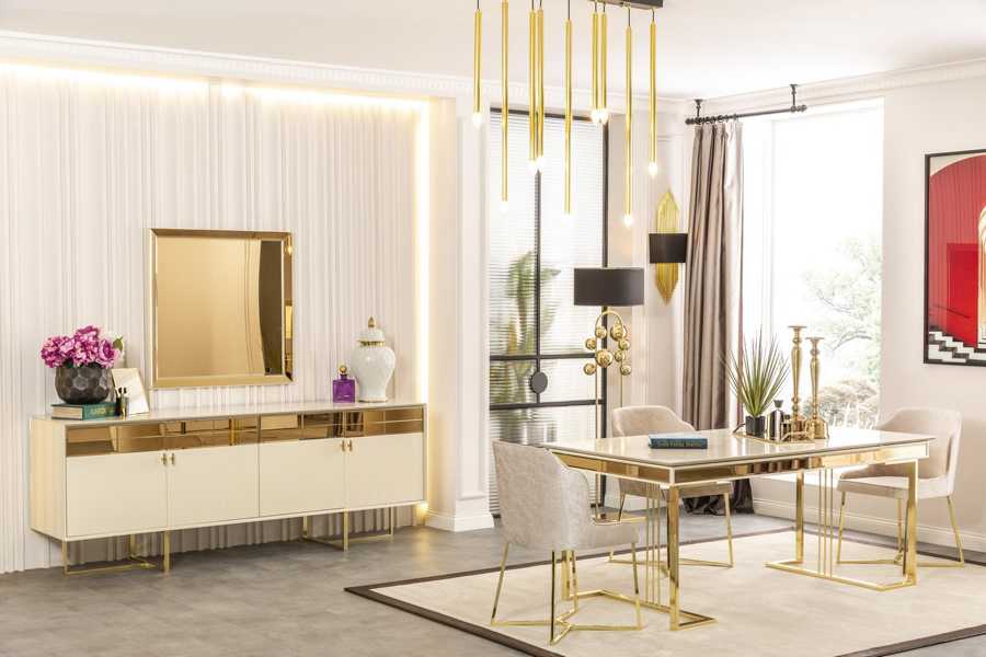 Stylish Gold Dining Set bequeme Stühle Tisch Küche Holzmöbel Luxusmöbel