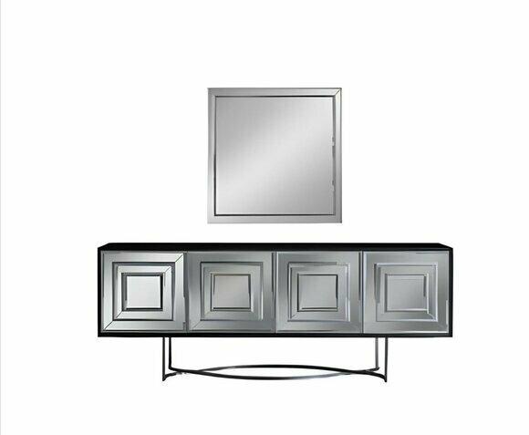 Silbernes Sideboard mit quadratischem Spiegel Tischset exklusive Möbel
