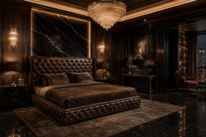 Chesterfield King Size Big Bett Designer Polster Betten Ehebett Lederbett