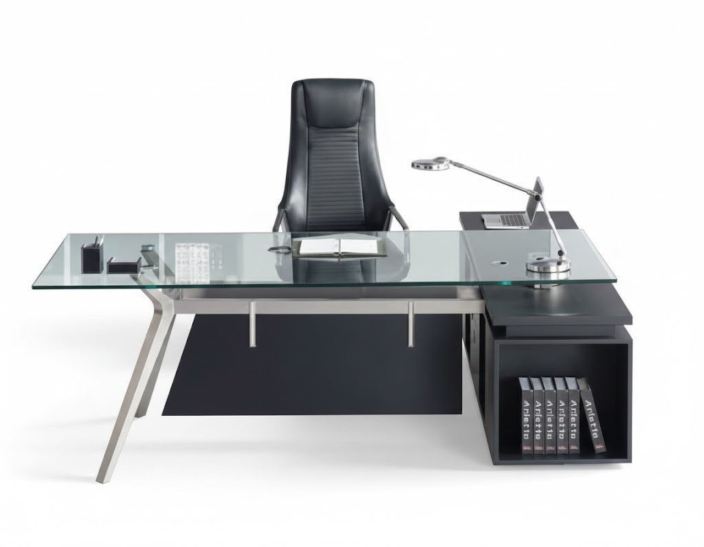 Eleganter Eckschreibtisch Modernes Design aus MDF & Edelstahl SOFORT