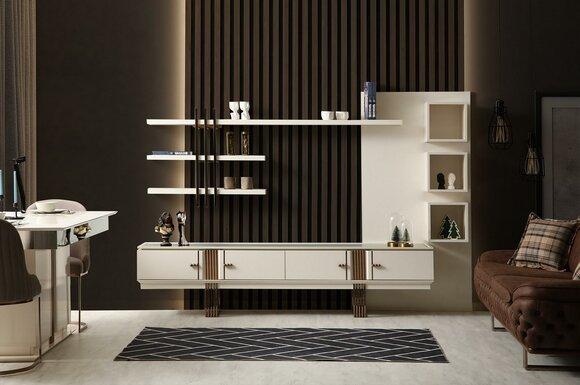 Luxus-Sideboard mit Regal, stilvolle beige Kommode, modernes Möbeldesign