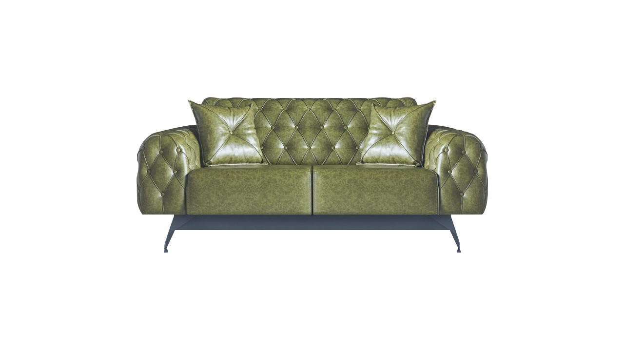 Ledersofa 2-Sitzer Sofa Grün Polster Klassisch Kissen Chesterfield Sofa