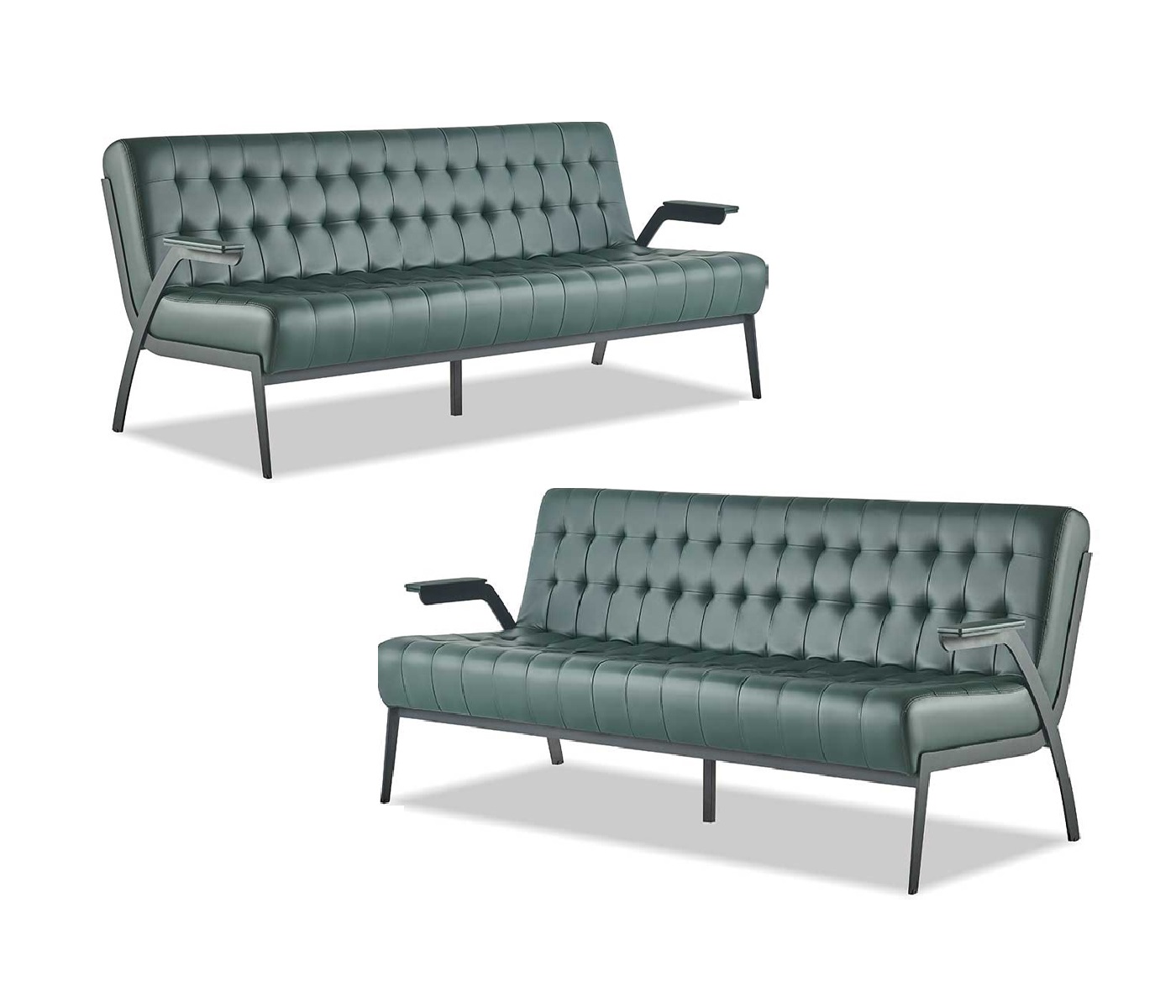 Sofas Ledersofas-Set 3-Sitzer Grün Sitzmöbel Modern Chesterfield Edelstahl