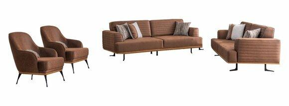 Luxuriöse Polstergarnitur in Grau: Zwei Dreisitzer-Sofas & Sessel Neu