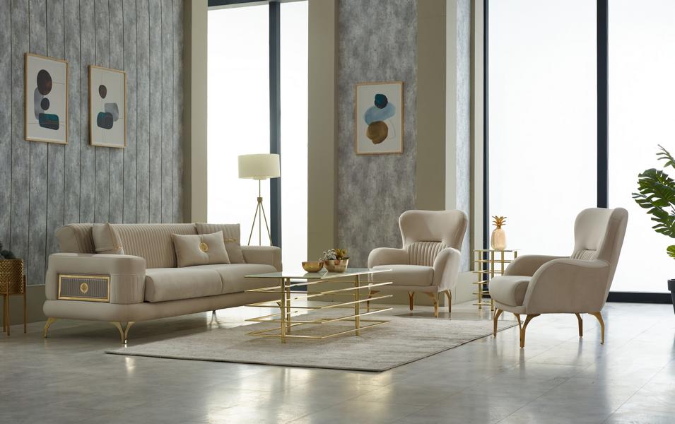 Garnitur Sofa Sofagarnitur Couch Polstersofa Dreisitzer Sessel Beige