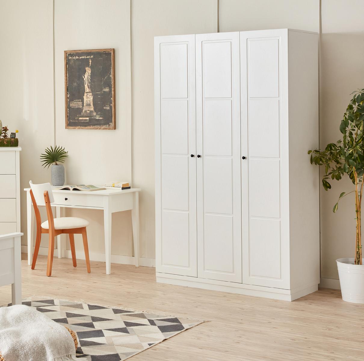 Tisch Polsterstuhl Kleiderschrank Holz Schlafzimmer Weiß Holzmöbel