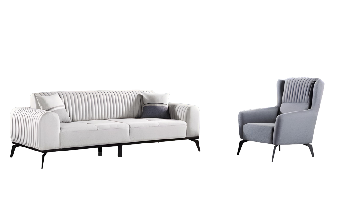 Wohnzimmer-Set 2tlg 3-Sitzer Sofa Sessel Grau Textil 3+1 Garnitur Modern