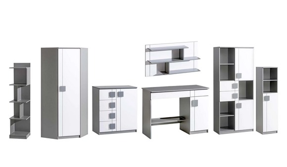 Kinderzimmer Jugendzimmer 7 tlg. Möbel Eck Kleiderschrank Schreibtisch