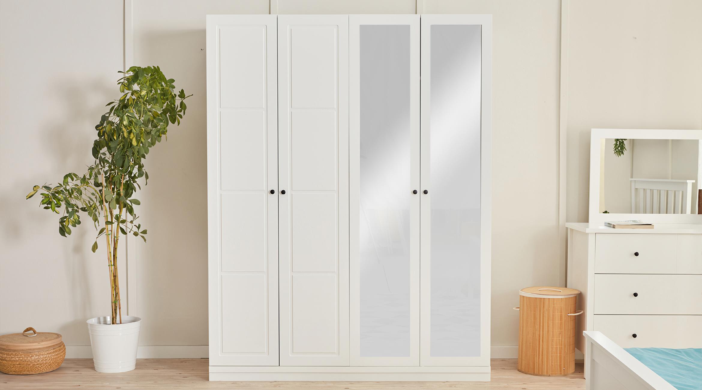 Kleiderschrank Schrank Mit Glasfront Stoffschrank Weiß Holz Schlafzimmer