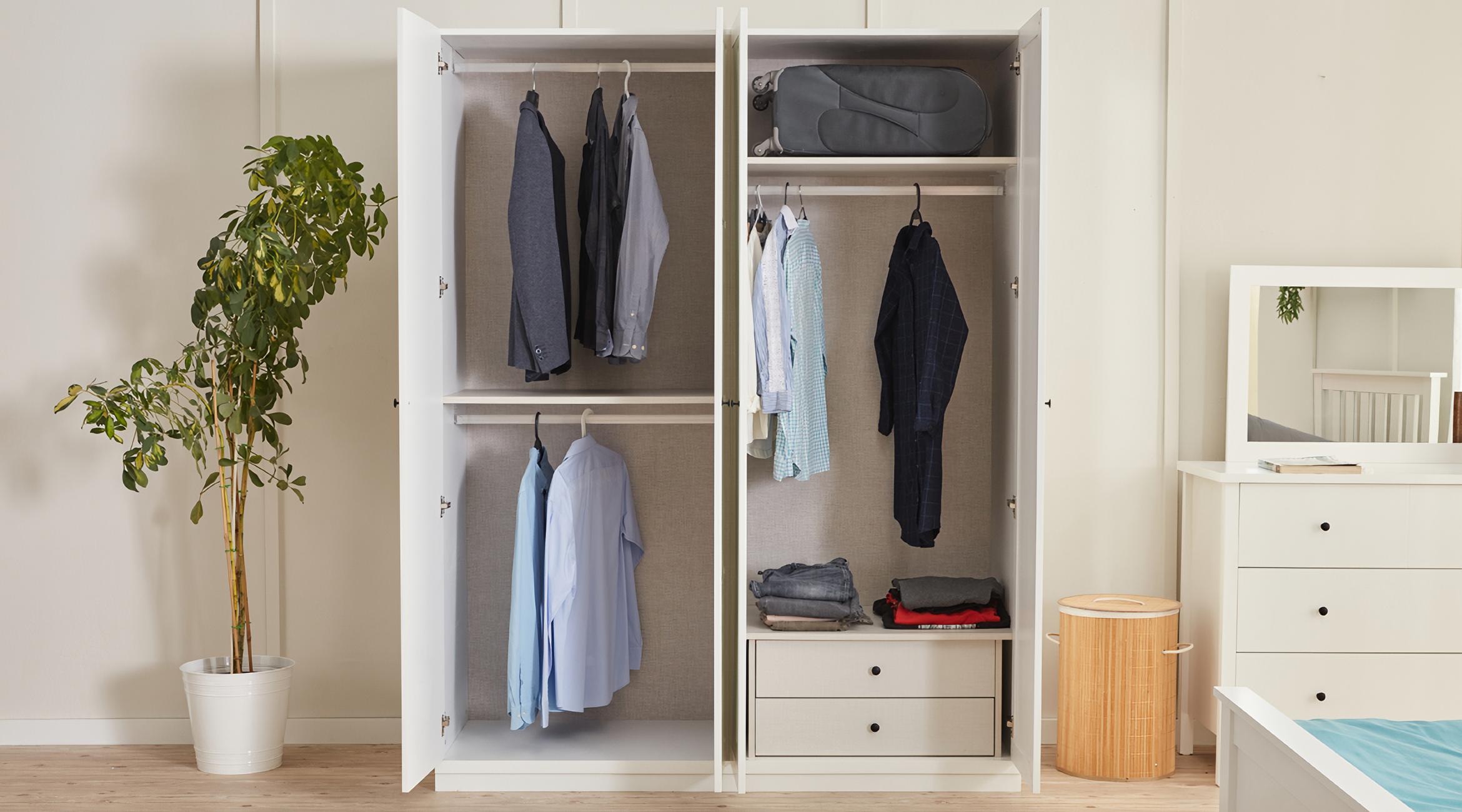 Kleiderschrank Stoffschrank Schrank Mit Glasfront Schlafzimmer Weiß Holz