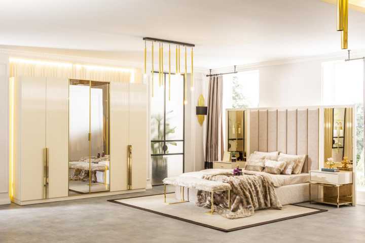 Helles Schlafzimmer Bett Nachttisch Kleiderschrank Schrank Möbel 5tlg.