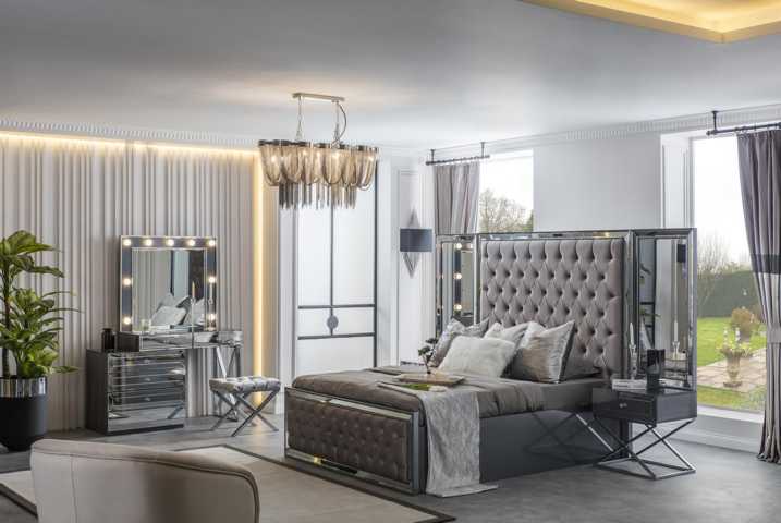 Graues Schlafzimmer Set Doppelbett Chesterfield Nachttische stilvolle neu