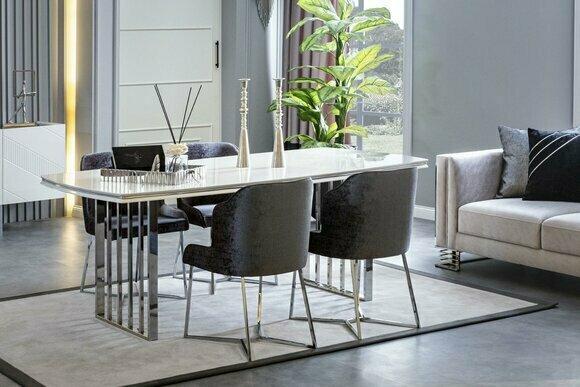 Weiß Esstisch 4x Stühle Esszimmer Set Essgruppe Gruppe Stühle Tische