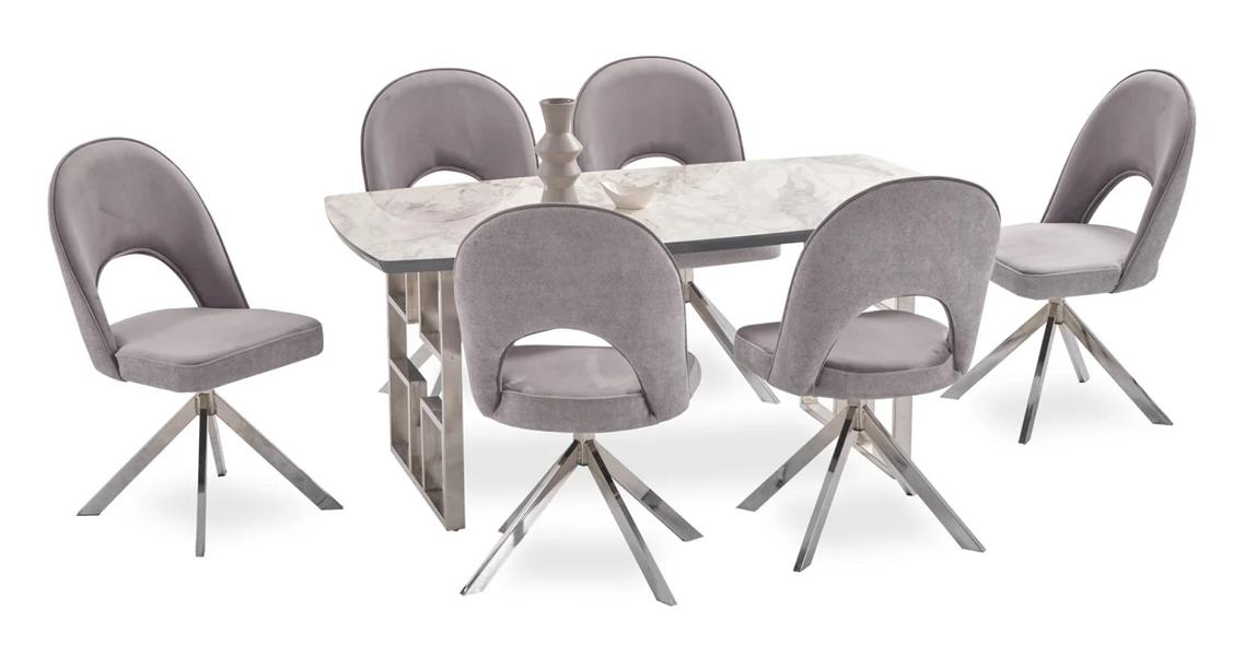 Esszimmer Set bequeme Stühle Rückenlehne Stilvolles Holztischplatte 7tlg