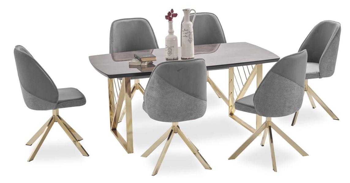 Stilvolles Esszimmer Set schwarz gold rechteckiger Tisch bequeme Stühle