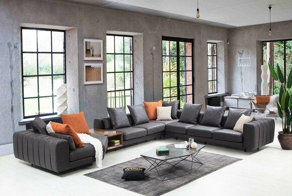 Große Wohnlandschaft Sofa Ecksofa U form Polstersofa Grau Stoffsofa