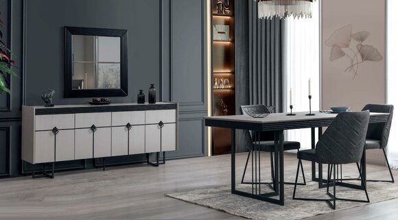 Esszimmer Set luxus Design Esstisch Einrichtung Sideboard mit Spiegel Komplett