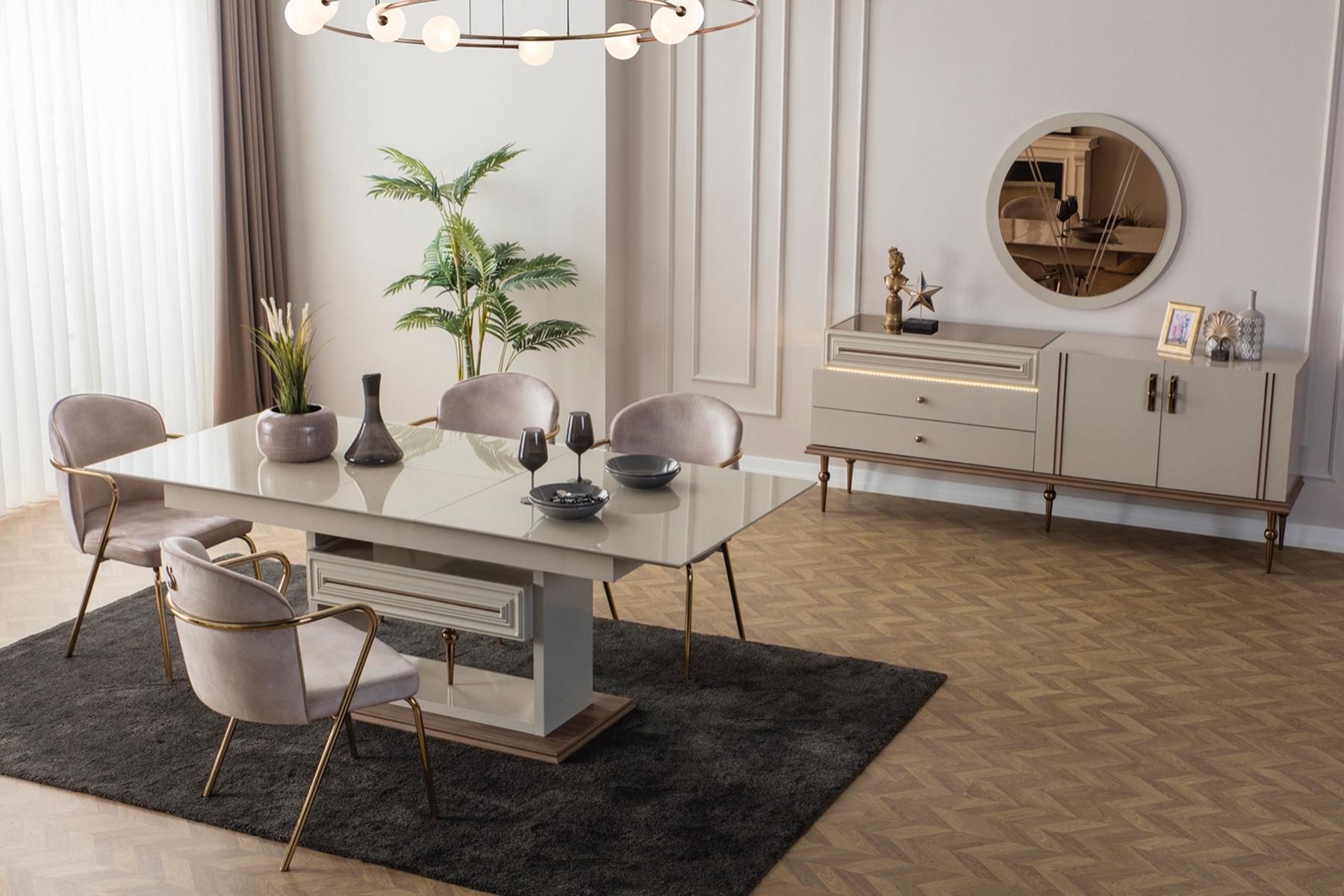 Luxuriöses Esszimmer Set Esstisch 6x Stühle Sideboard Spiegel 9 tlg