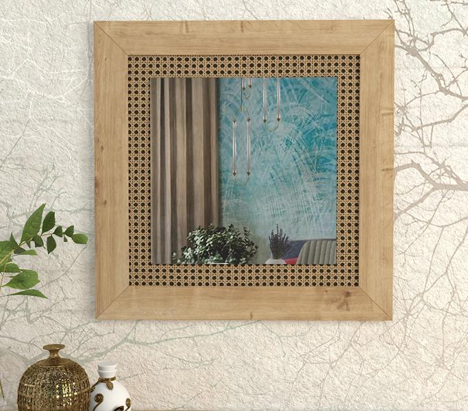 Schlafzimmer Spiegel Glasfläche Braun stilvoll Quadratisch helles Holz