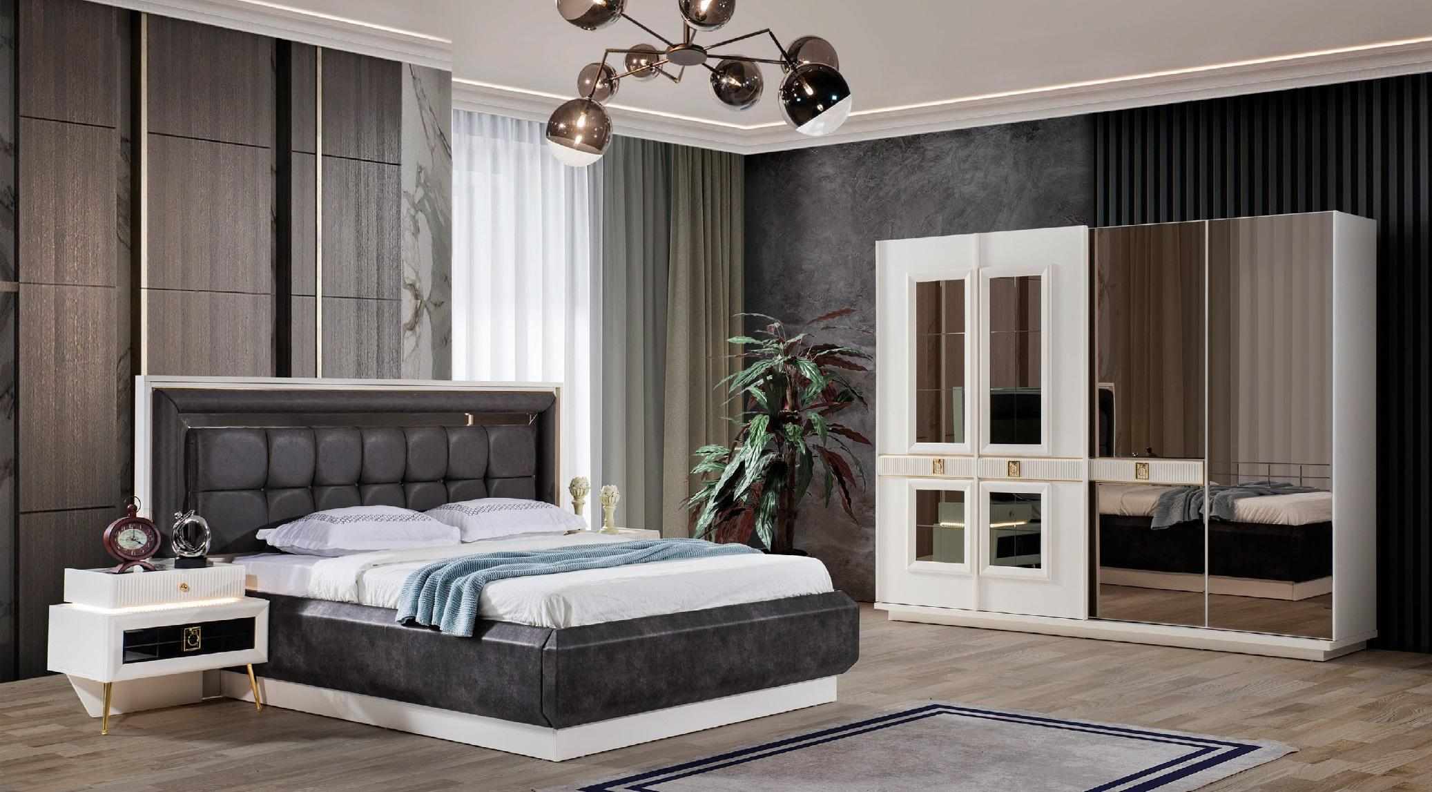 Schlafzimmer Set Design Modern Luxus Möbel Bett 2x Nachttische 4tlg.Neu