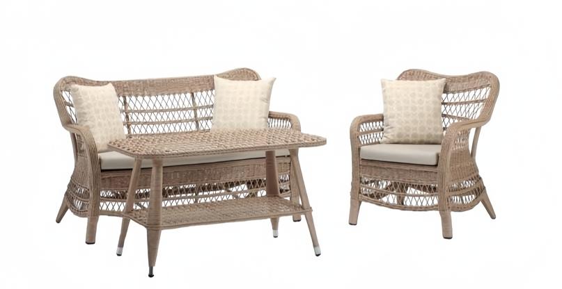 Luxus Beige Gartenmöbel Moderne Sofagarnitur Tisch Hocker Sessel Sitzgruppe