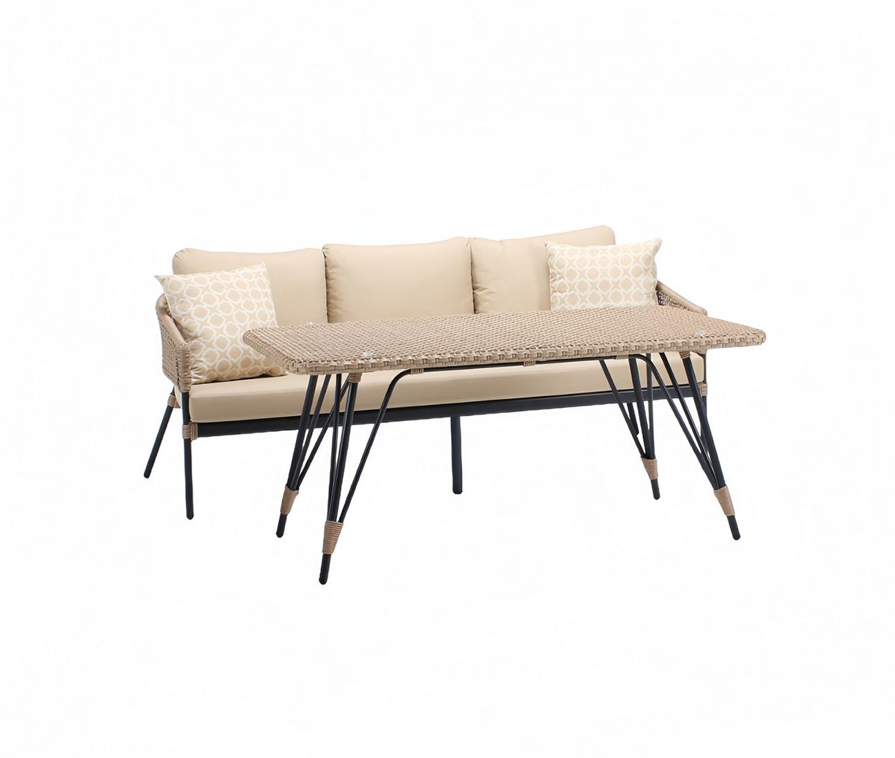 Sofa 3 Sitzer Beige Luxus Couchtisch Sofas Dreisitzer Stoff Modern Garnitur