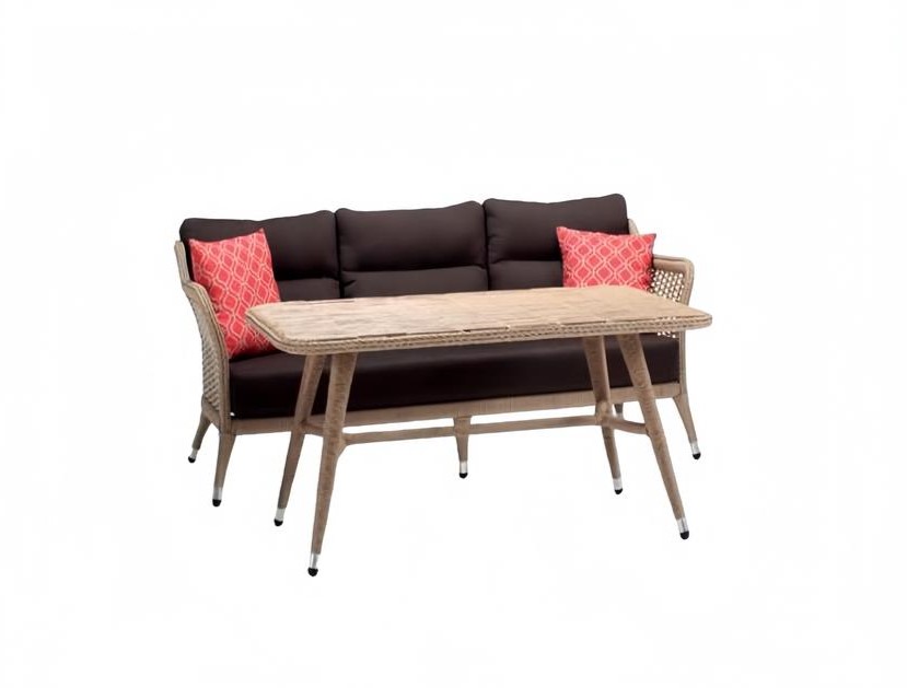 Garnitur Sofa 3 Sitzer Braun Luxus Couchtisch Rattan Design Moderne Möbel