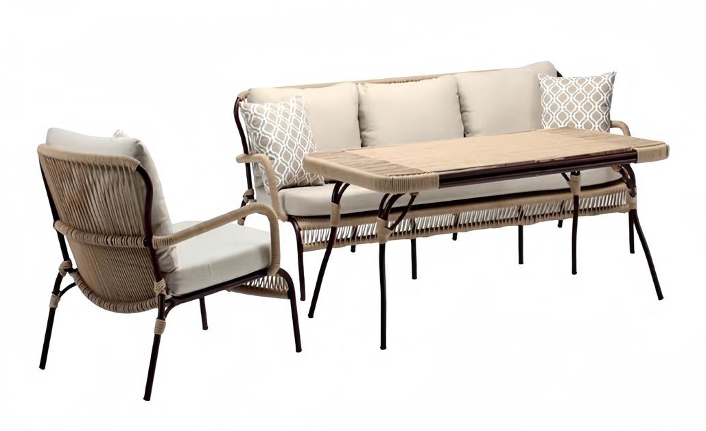 Sofas Beige Couchtisch Sessel Moderne Rattan Luxus Gartenmöbel 3 Sitzer