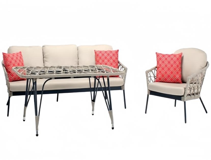 Sofagarnitur Beige Rattan Luxuriöse Sofa 3 Sitzer Moderner Sessel Couchtisch