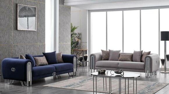 Couch Silber Luxus Sofagarnitur 3+3 Sitzer Couchen Sofa 2tlg.