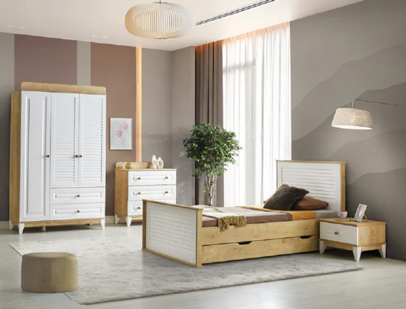 Bett Nachttisch Kommode Kleiderschrank Möbel Schlafzimmer 4-tlg. Set
