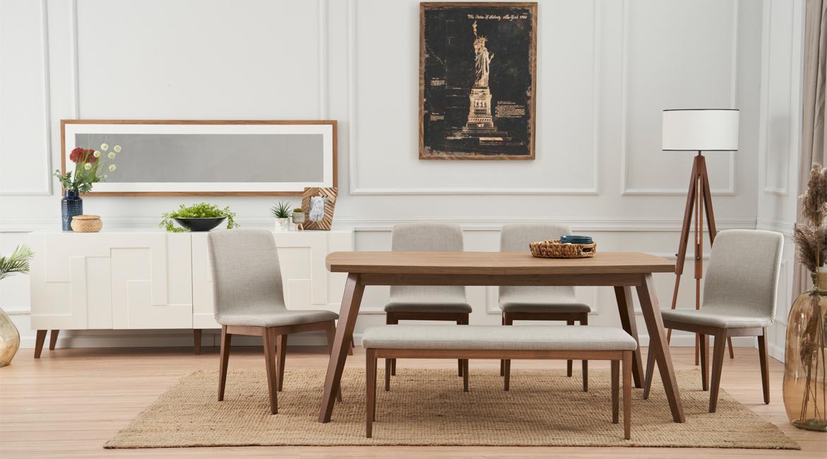 Essgarnitur Esszimmer Set 8tlg Esstisch + 4x Stühle Einrichtung Anrichte Bank