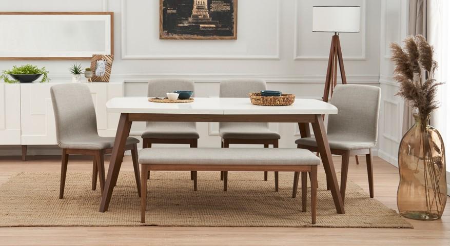 Essgruppe Komplett Esstisch + 4x Stühle Holzmöbel Esszimmer Bank Einrichtung