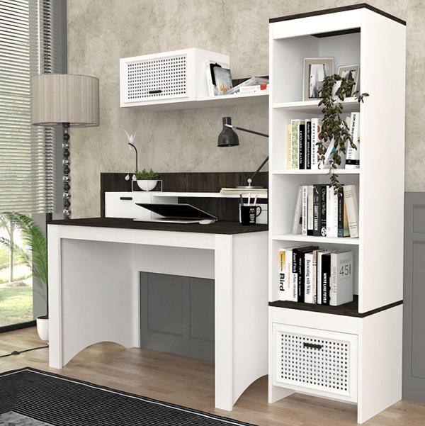 Jugendzimmer Set Schreibtisch + Wandregal + Bücherregal Kindermöbel Weiße 3tlg