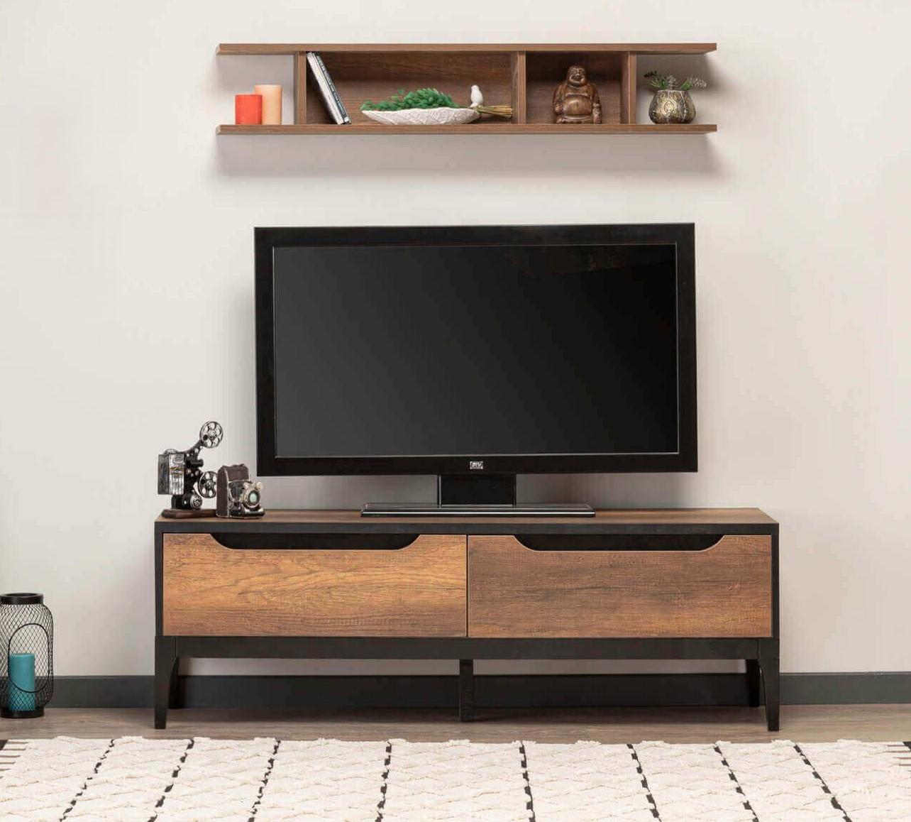 Wohnzimmer Set 2tlg TV Ständer Holzmöbel Luxus Wandregal Einrichtung