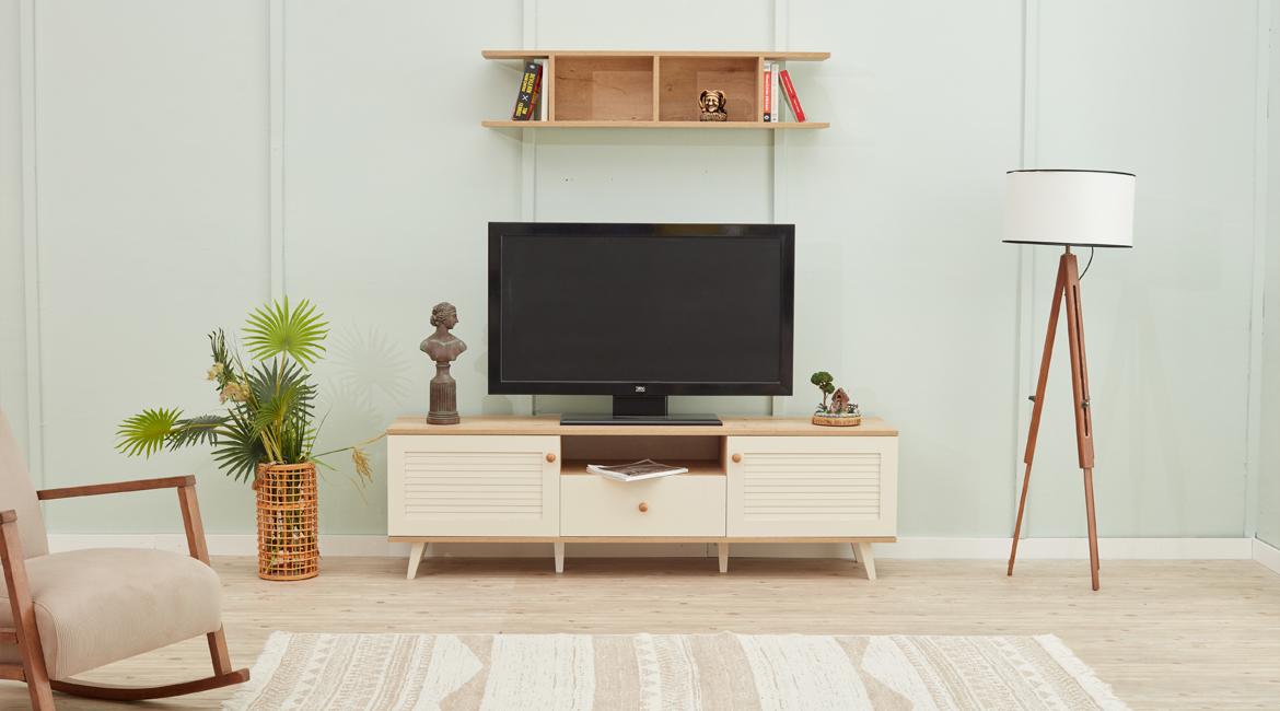 Wohnzimmer TV Ständer Komplett Holzmöbel Wandregal Design Einrichtung