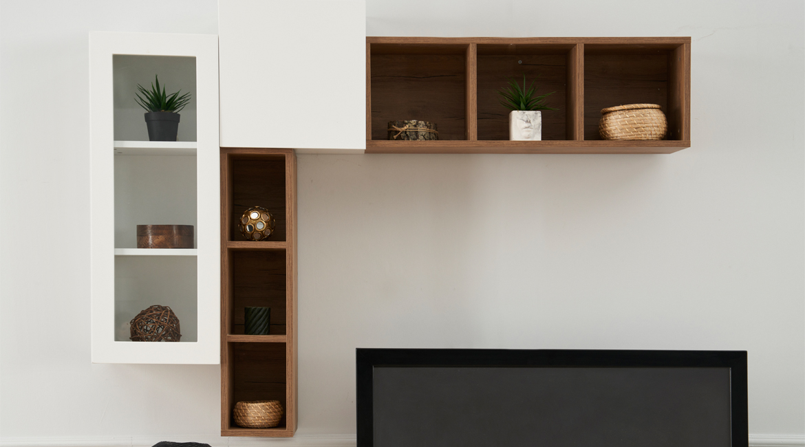 Wohnzimmer Set 4tlg 2x Wandschrank mit 2x Wandregal Design Modern Holzmöbel