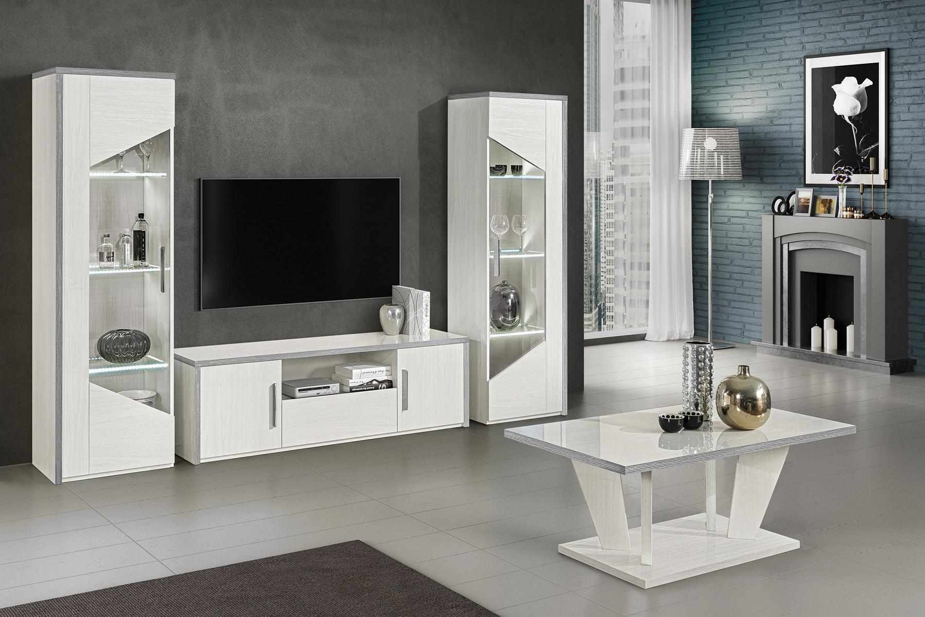 Wohnzimmer RTV Vitrine Wohnwand Holz Schrank Design Weiß Modern Neu Set 3tlg.