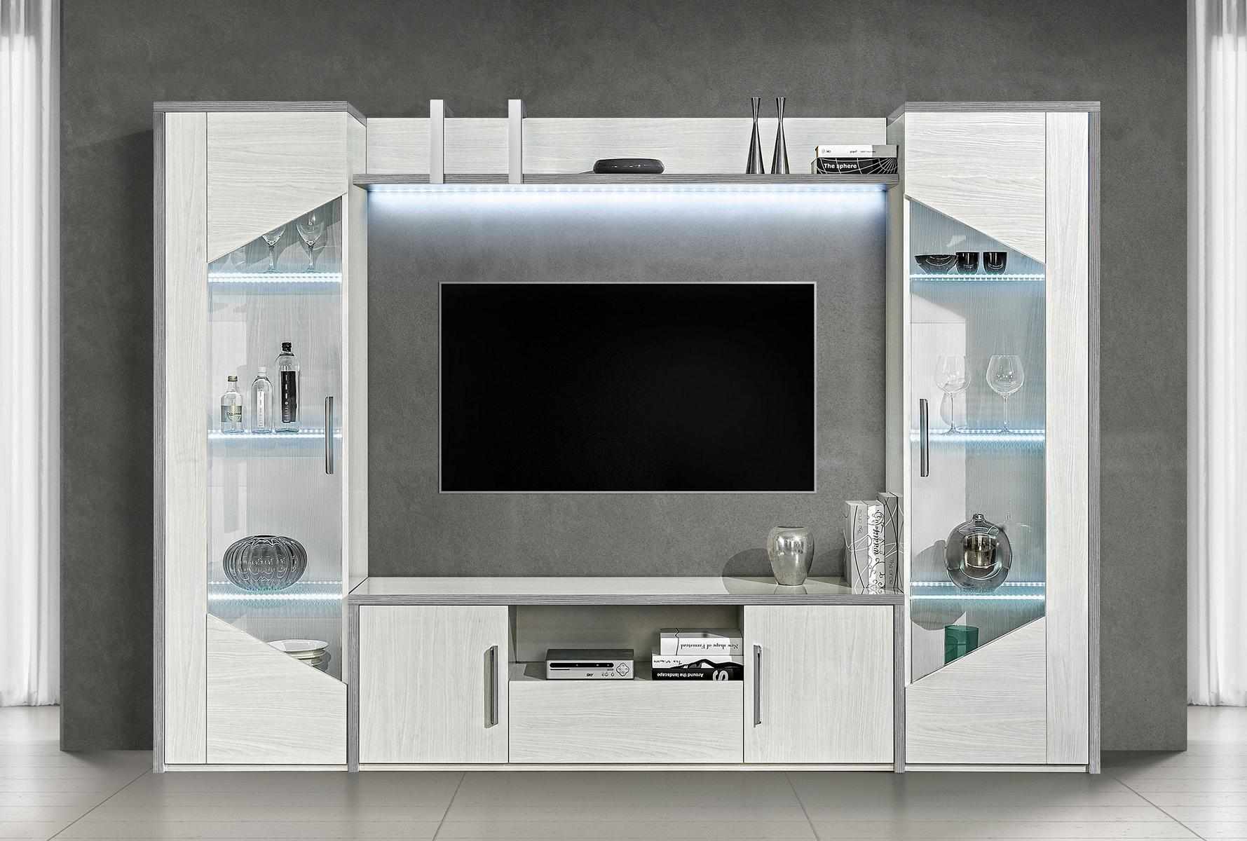 Wohnwand Set 4tlg. Wohnzimmer RTV Vitrine Regal Modern Garnitur Gruppe Holz Neu