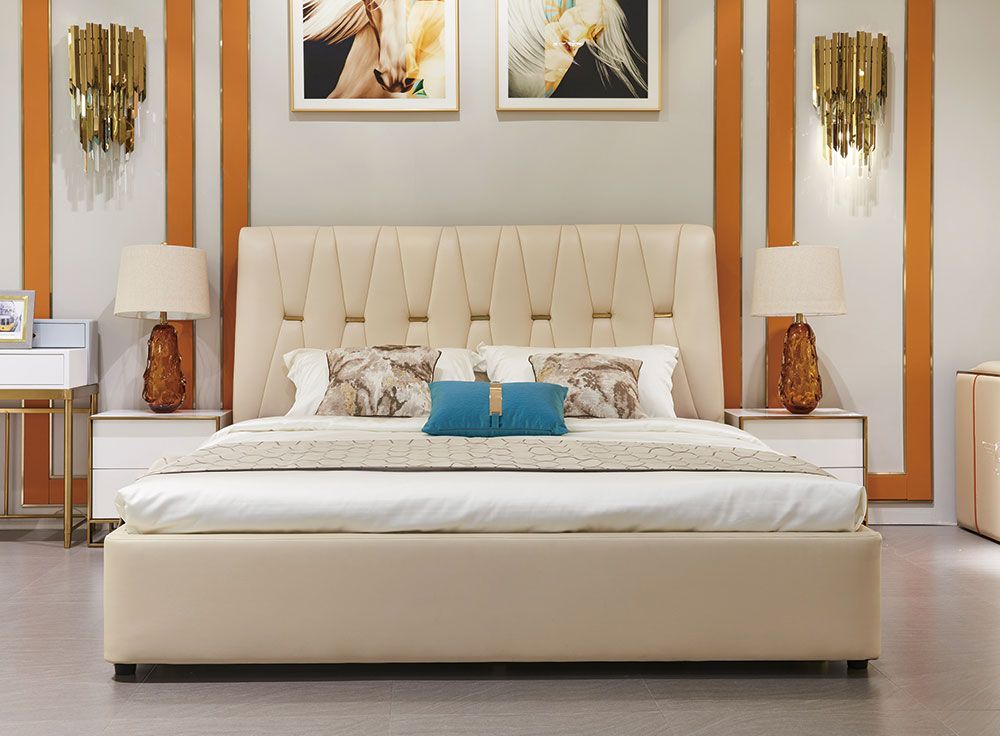 Design Doppelbett Betten Polster Ehe Doppelbetten Bett 180x200cm Lederbett Luxus