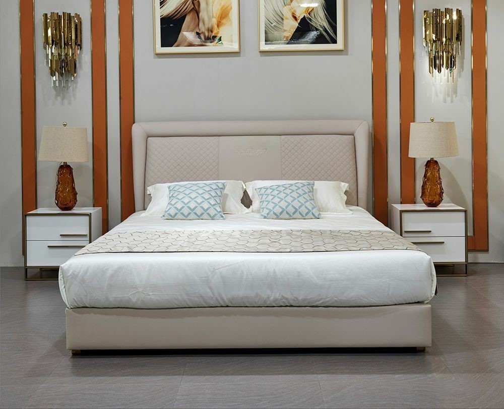 Bett Betten Holz Leder Polster Ehe Design Leder Hotel Boxspring Möbel 180x200