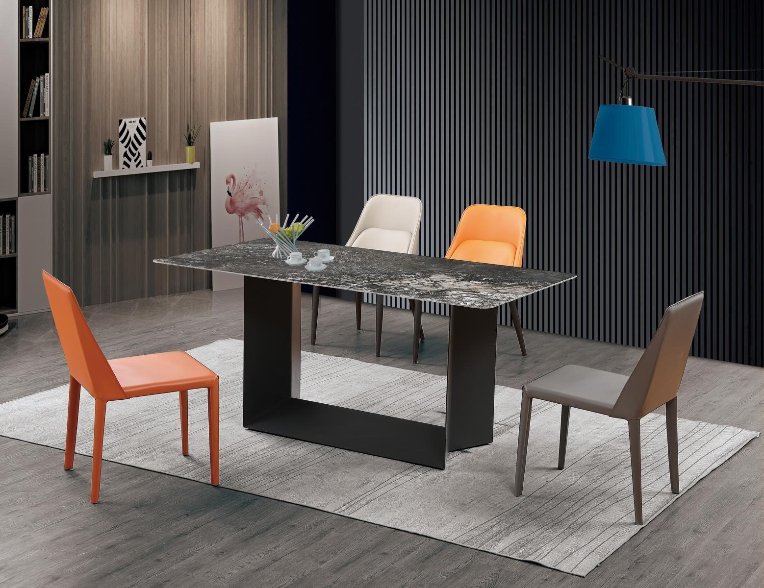 Tisch Esszimmer Garnitur Esstisch Stuhl Set 5tlg. Leder Edelstahl Stühle