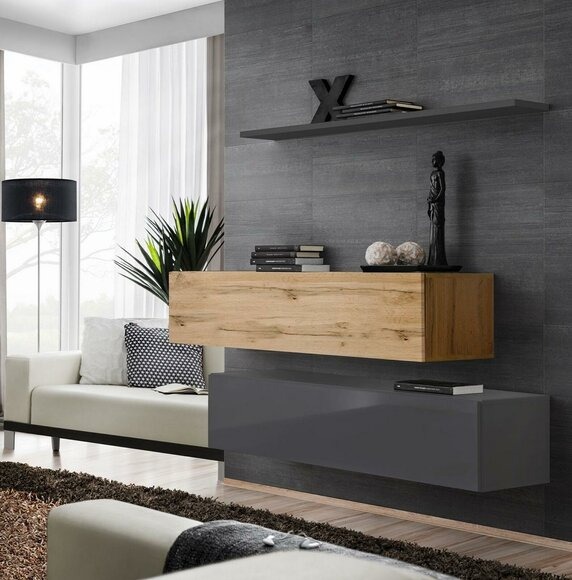 Wohnzimmer Wohnwand Set 3tlg Gruppe Garnitur Schrank Holz Möbel Wand Regal