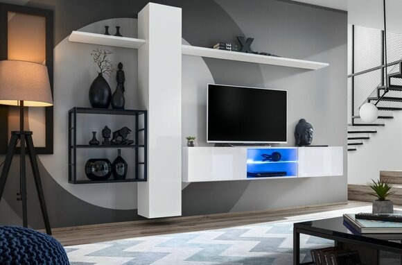 Wohnwand Möbel Einrichtung 270 cm Wandschrank Weiß Wand Regale Einrichtung