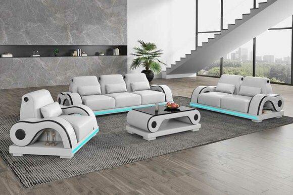 Couchgarnitur Sofagarnitur Luxus Komplette Weiß Ledersofa Couch Modern Sofa