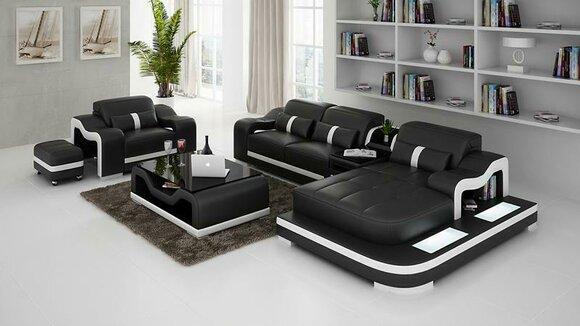 Ecksofa Set Couch Polster Eck Garnitur + Sessel Wohnlandschaft L Form Leder Neu
