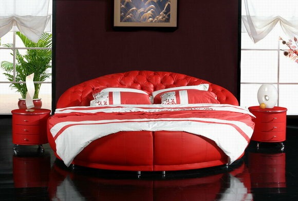 XXL Rot Chesterfield Rundbett Bett Betten Rundes Bett Leder Modern Polster Ehe