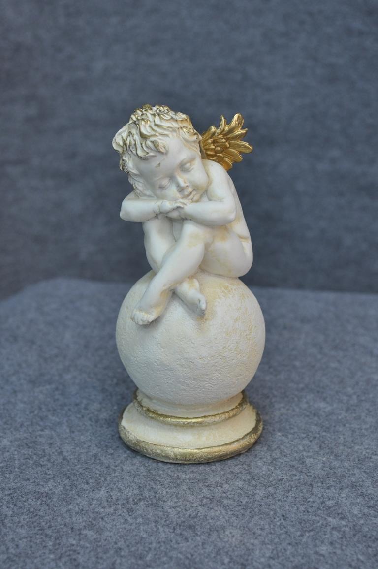 Figur Skulptur Kleiner schläfriger Engel weiß 25cm Design Accessoire